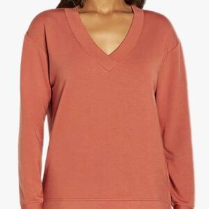 Orvis Women's Brunt Orange V-Neck Dropped Shoulders Sweatshirt Size M
